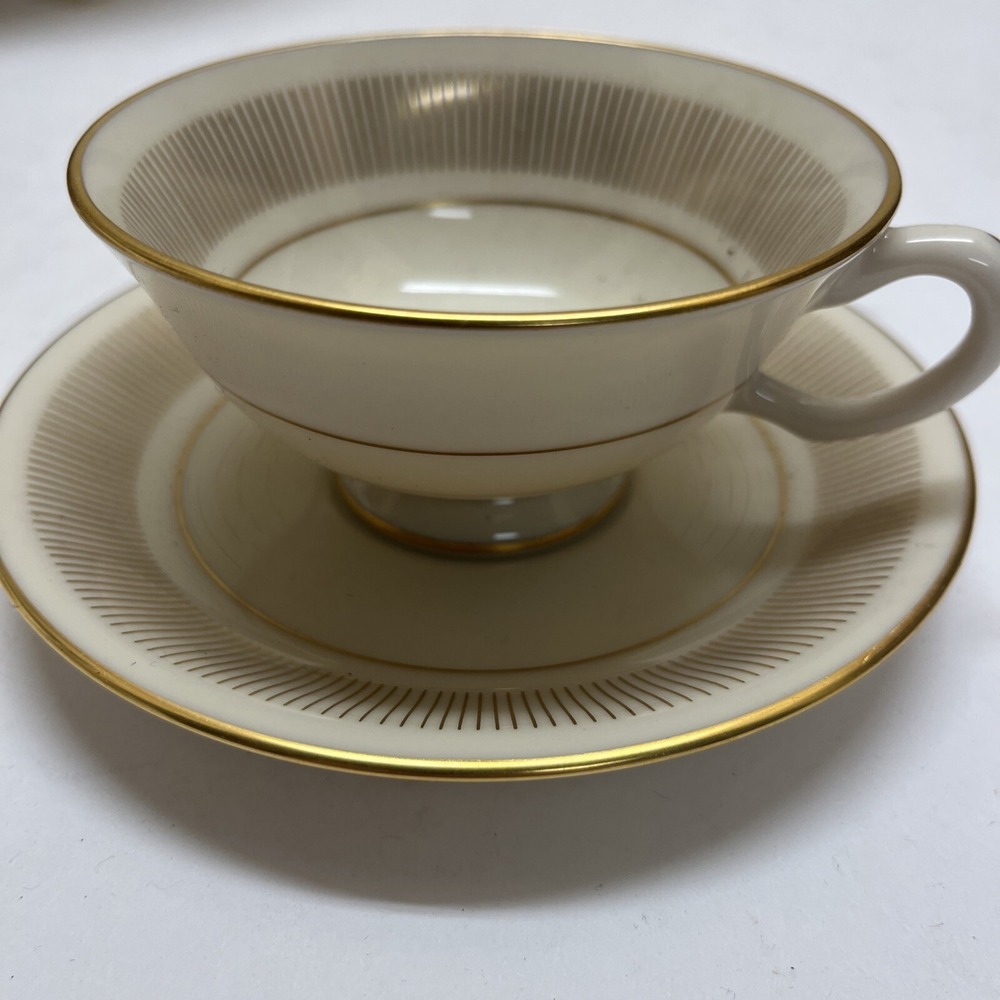 Lenox Flourish Footed Coffee Cup and Saucer Set USA 1974 H521 Porcelain